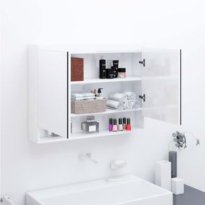 Armario alto para baño Guayana con espejo 2 puertas + 3 estantes blanco brillo 60x80x15 cm
