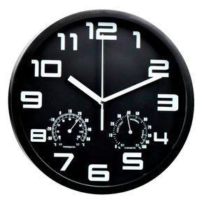 Reloj de pared TeaTime con termómetro e higrómetro negro Ø25 cm