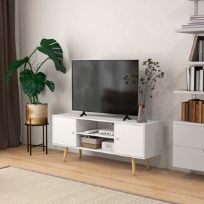 Mueble bajo de TV Soria Homcom diseño minimalista blanco 50x120x34 cm