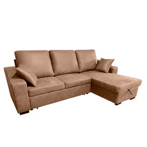 Sofá chaiselongue Corea 3 plazas con arcón y reposapiés extraíble piedra 95x248x156 cm