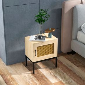 Mesita de noche Alicante Homcom 1 puerta efecto ratán natural 51x43x30 cm