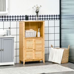 Mueble de baño Bamboo Homcom 2 puertas + 1 módulo natural 92x50x25,5 cm