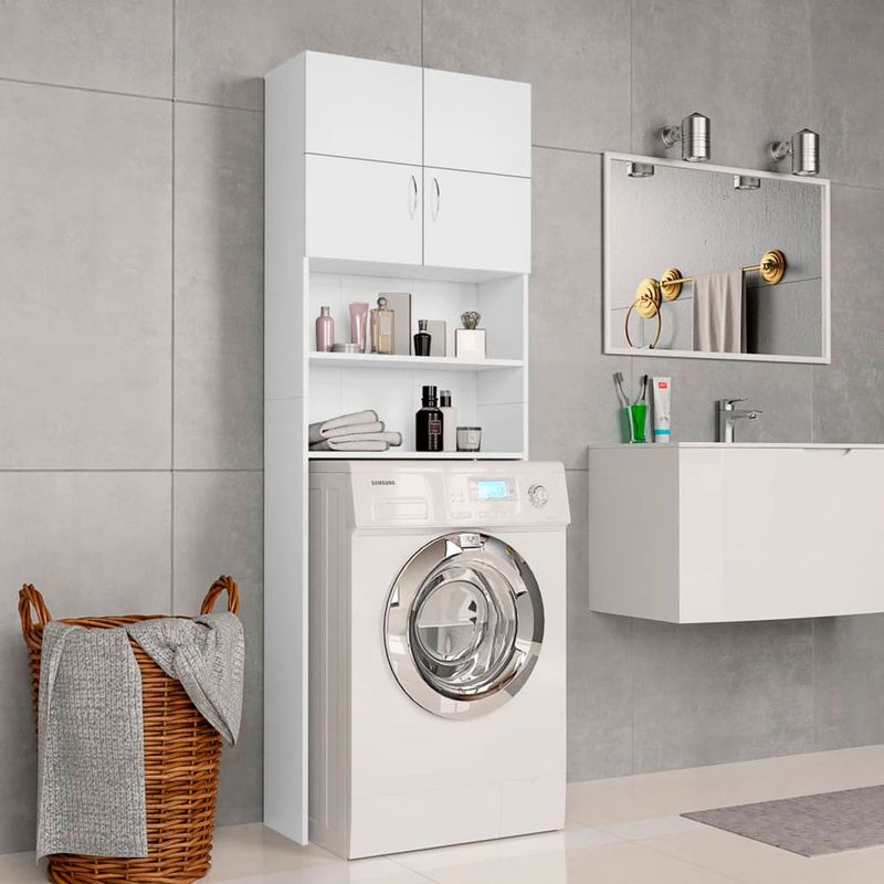 Armario de lavadora Karl 2 estantes + 2 puertas blanco 190x64x25,5 cm