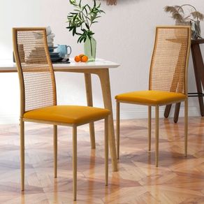 Pack de 2 sillas de comedor Olma Homcom cuero PU ocre 97x40x50 cm