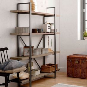 Estantería alta Plank roble American/negro 150x35x180 cm