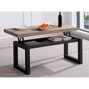 Mesa de centro elevable Loft con hueco de almacenaje roble american/negro 47,5-62x120x60 cm