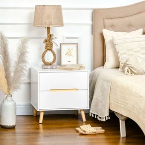 Mesita de noche Poppy Homcom 2 cajones blanco 50,5x50x40 cm