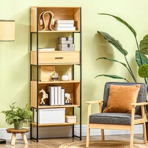 Estantería Trial 5 estantes 1 cajón diseño industrial roble 173x60x30 cm