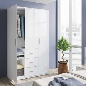Armario WARD 3 puertas + 3 cajones + 4 estantes blanco 203x117x52 cm