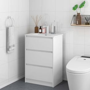 Mueble de baño con lavabo Alika Homcom 2 cajones blanco brillante 88x61x37 cm