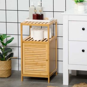 Estantería de baño Talai Homcom 1 puerta + 2 estantes bambú 67x33x36,5 cm