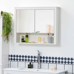 Armario de baño Kosi Homcom 2 puertas con espejo + 1 estante abierto blanco 65x80x20 cm
