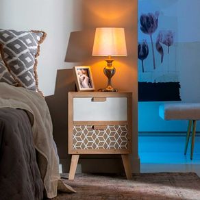Mesita de noche Kensy 2 cajones madera natural/blanco 55x40x30 cm