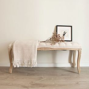 Banco pie de cama Sebastian acolchado tapizado lino blanco 47x110x37 cm