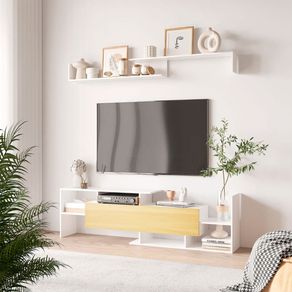 Mueble de TV Sturt Homcom + 2 estantes de pared blanco/natural