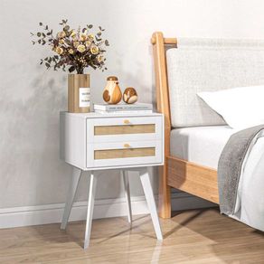 Mesita de noche Moon Homcom 2 cajones blanco 60x40x40 cm