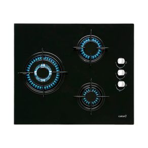 Placa de gas Cata CIB 6021 BK 3 fuegos cristal negro A 59 cm