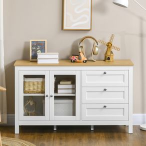 Aparador San Blas Homcom 2 puertas + 3 cajones blanco/natural 70x120x40 cm