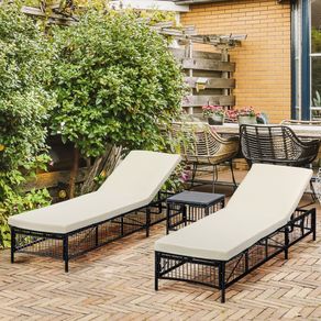 Pack de 2 tumbonas Outsunny con mesita respaldo reclinable blanco/negro 32x196x54 cm