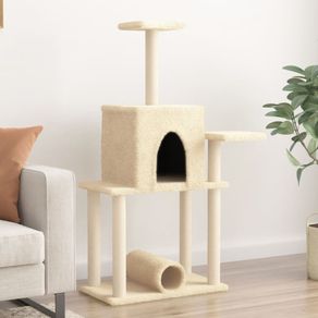 Rascador para gatos con postes de sisal crema 122 cm