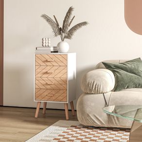 Mesita de noche Robe Homcom 4 cajones blanco/natural 75x40x30 cm