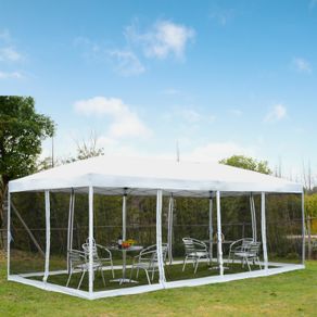 Carpa de jardín Sure Outsunny plegable con 6 mosquiteras blanco 255x591x297 cm