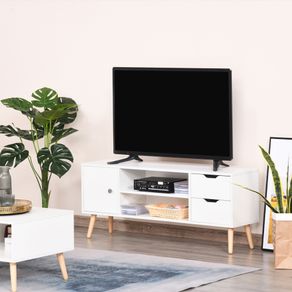 Mueble bajo de TV Sybil Homcom con estantes abiertos blanco 44x120x28 cm