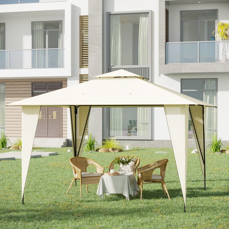 Carpa de jardín Batang Outsunny techo doble beige 268x345x345 cm