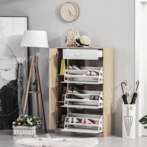 Mueble zapatero San Lorenzo Homcom 3 puertas 18-27 pares natural/blanco 132x84x30 cm