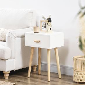 Pack de 2 mesitas de noche Florida Homcom 1 cajón blanco/natural 60x40,5x30,5 cm